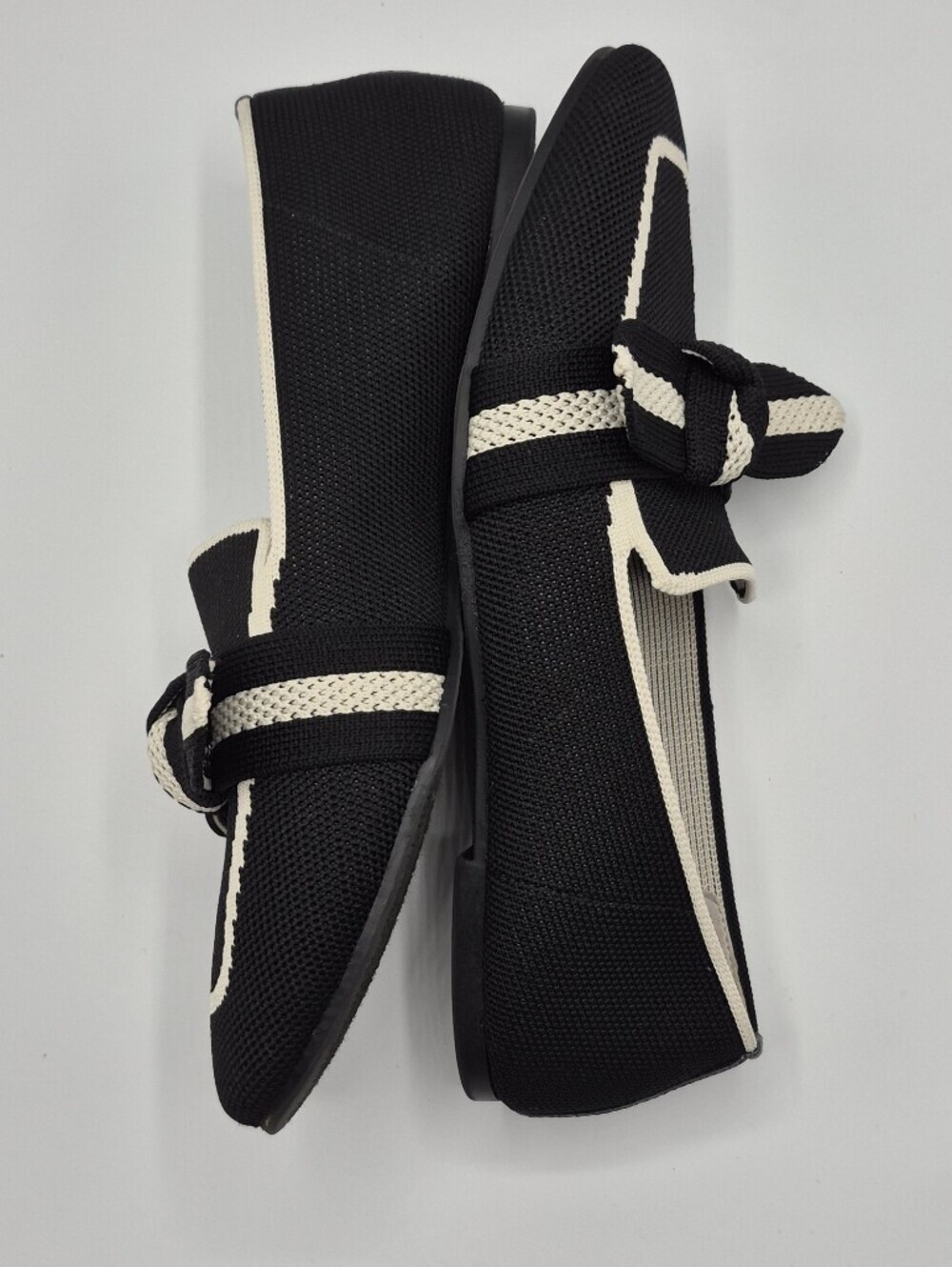 Anne Klein Black and Cream Knit Bow-Accent Loafers - Picture 2 of 4